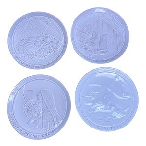 xVintage Frankoma White Glazed Christmas‎ Plates Set of 4 • 8½″ • 1980s Pottery